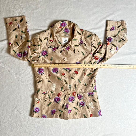 Paule Vasseur Women’s Embroidered Silk Jacket Sz M 38 Floral Old Money Workwear - Picture 5 of 11